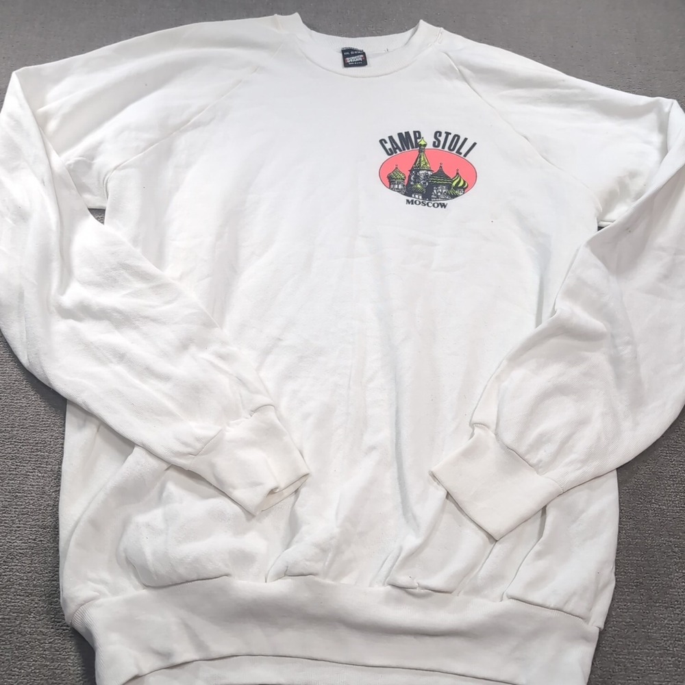 VTG Camp Stoli Moscow Russia Travel Tourist Pill Over Sweatshirt Soviet XXL
